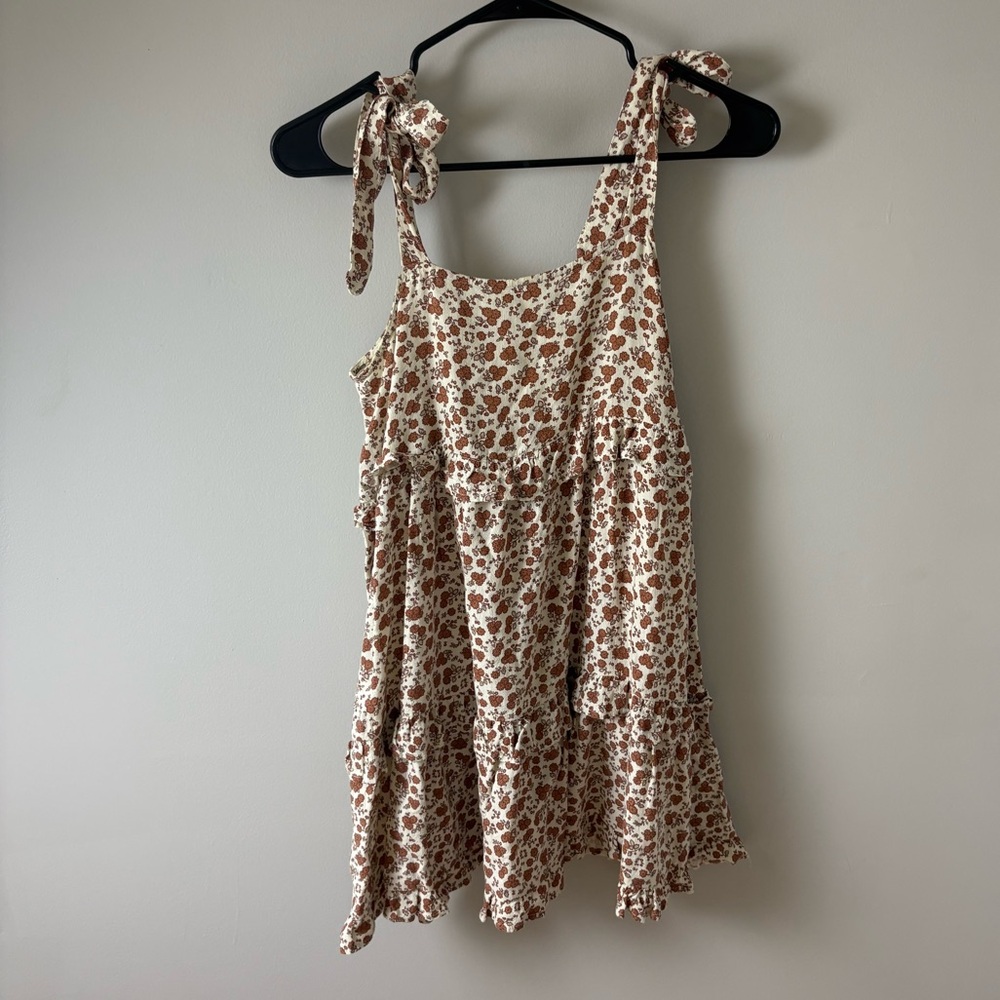 Rylee + Cru Brown Floral Sundress Sleeveless Tie Strap